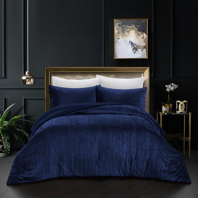 Grace Living Aashvi Crinkle Velvet 3pc Comforter Set - 2 Pillow Shams, 1 Comforter