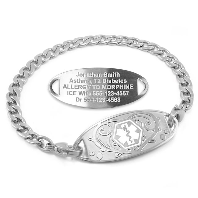 MedicEngraved Bracelet d'Alerte Médicale Personnalisé en Acier Inoxydable - Maillon Gourmette 5 mm