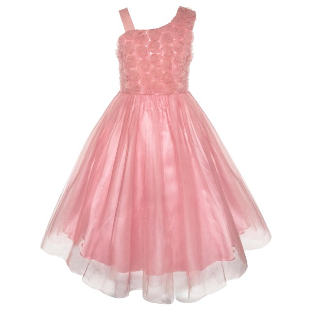 Robe Fille une Épaule Rose Fleur Danse Bal 8 Ans