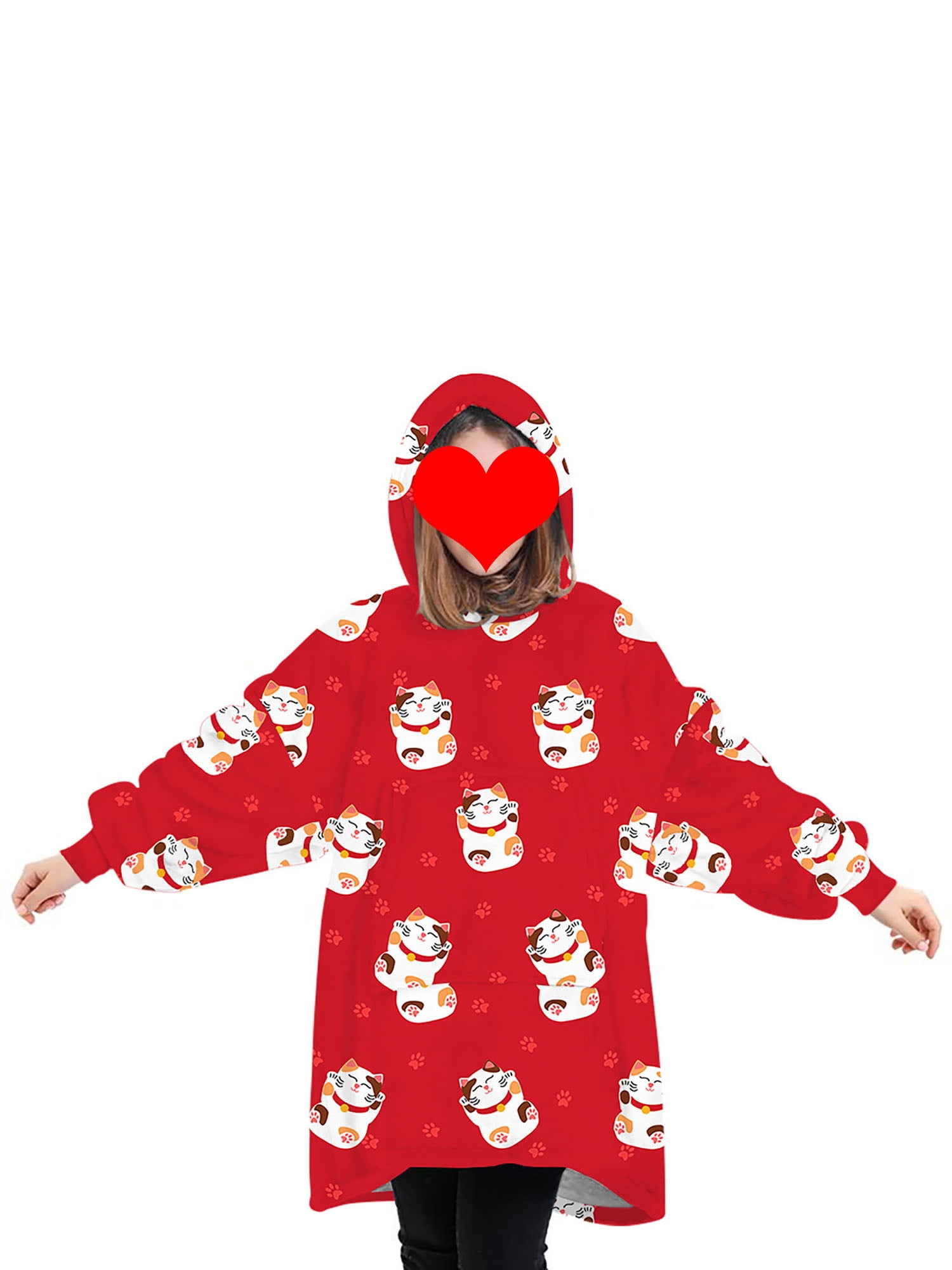 Fortune Matching Family Wearable Blanket Oversized Hoodies Pullover Christmas Pajama