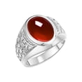 thumbnail image 3 of RYLOS Men's Rings 14K White Gold Nugget Ring with Cabochon Gemstone & Diamonds Garnet Rings For Men Size 9, 3 of 7