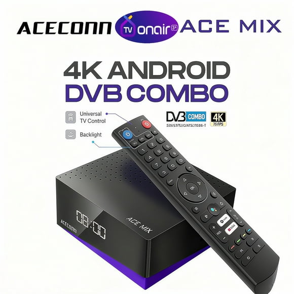 ACE MIX TV Box Satellite Receiver 2GB 32GB Android 9.0 DVB-S2/T2/C ACECONN TVonair Easy Add IPTV Abonment Box Dualband WiFi