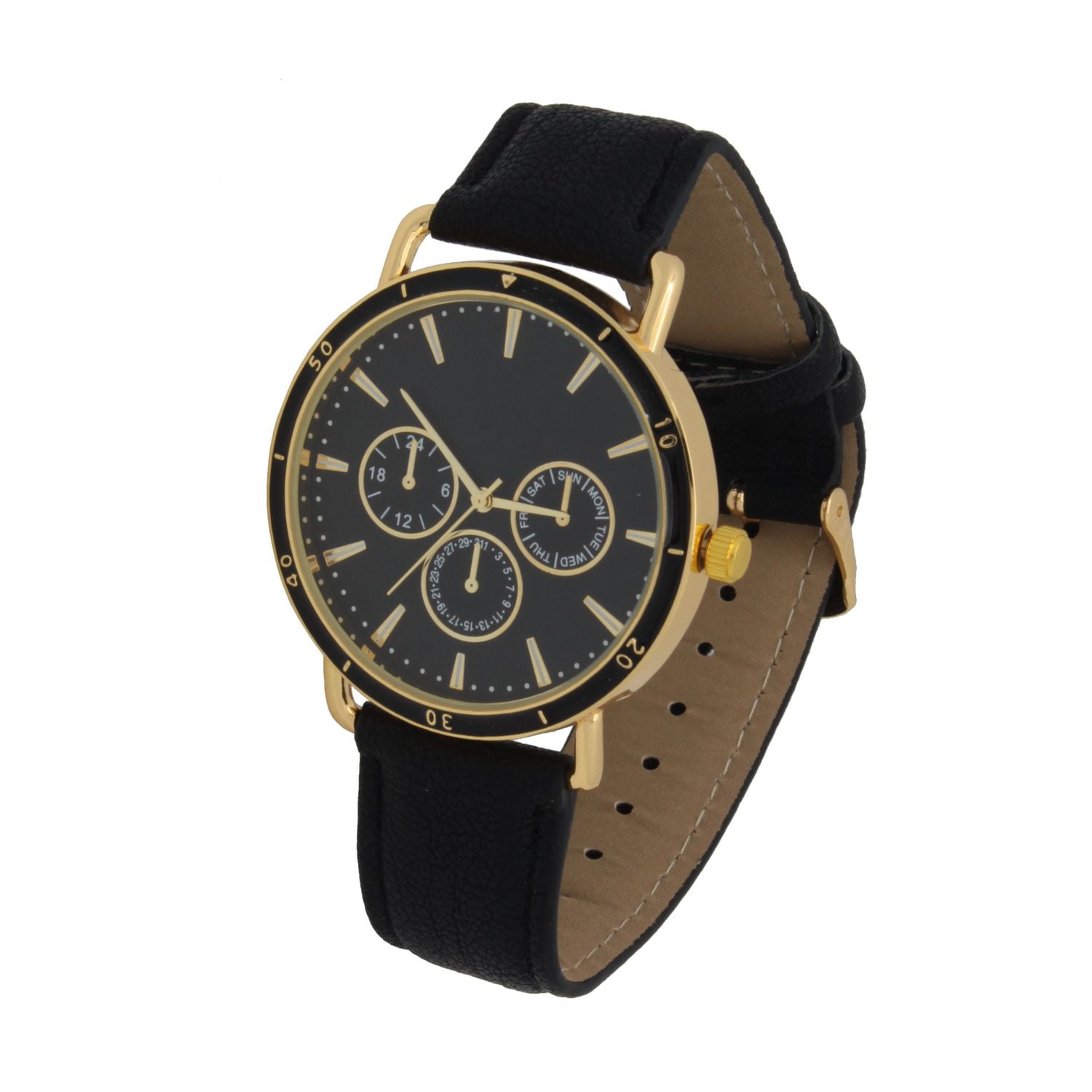 Montre analogique facile à lire pour hommes, à bracelet en polyuréthane, avec un porte-cartes et une pochette