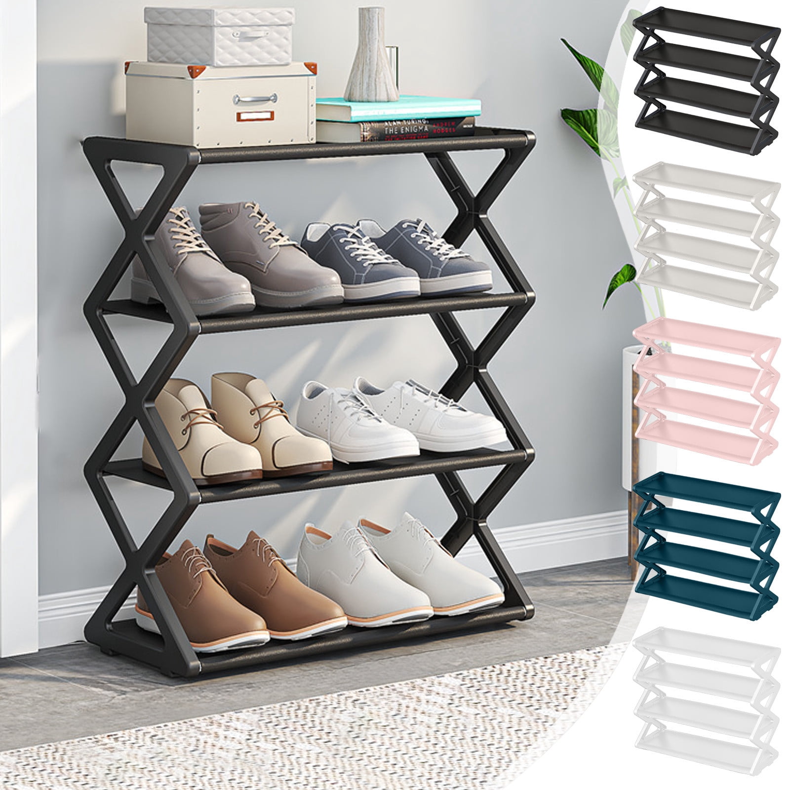 Sentmoon Wall Mounted Shoe Rack Shoe Rack Wood Household X Type Shoe Rack Multifunctional Double Steel Tube Assembly Shoe Cabinet Dormitory Shelf