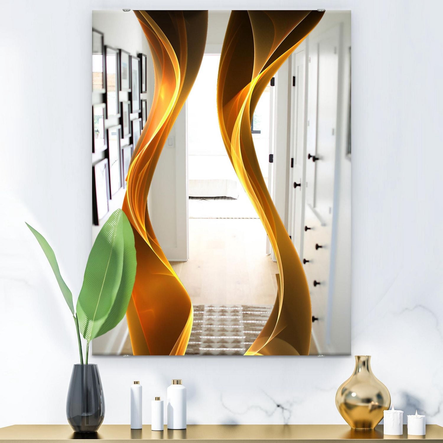 Designart 'Straight Pink Waves' Miroir Moderne - Grand Miroir Mural Contemporain - 24x36