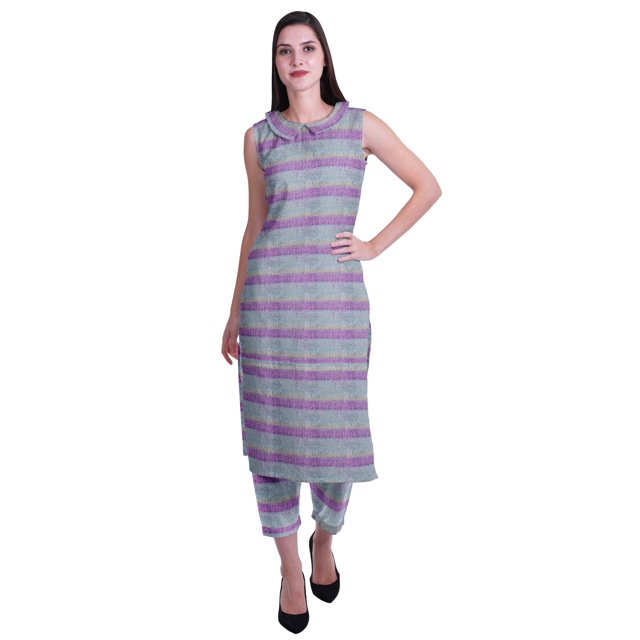 Moomaya Ensemble Kurta Sans Manches à Col Claudine Imprimé pour Femmes, Ensemble Ethnique 2 Pcs