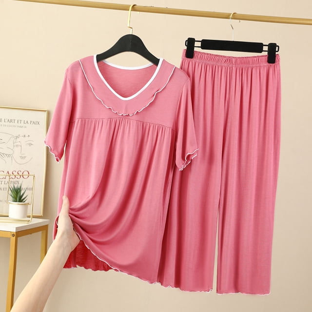 Women's Short Sleeved Capris Large And Thin Casual And Home Wear Two-piece Set