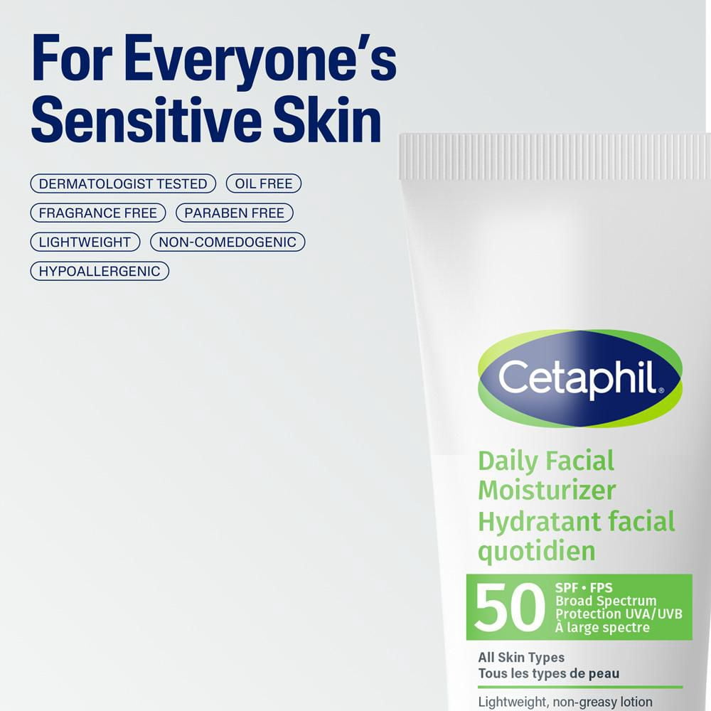 Cetaphil Hydratant Quotidien pour le Visage Fps 50 / pour les Peaux Sensibles / Sans Huile et Non Gras / Lotion Légère avec Protection à Grand Spectre
