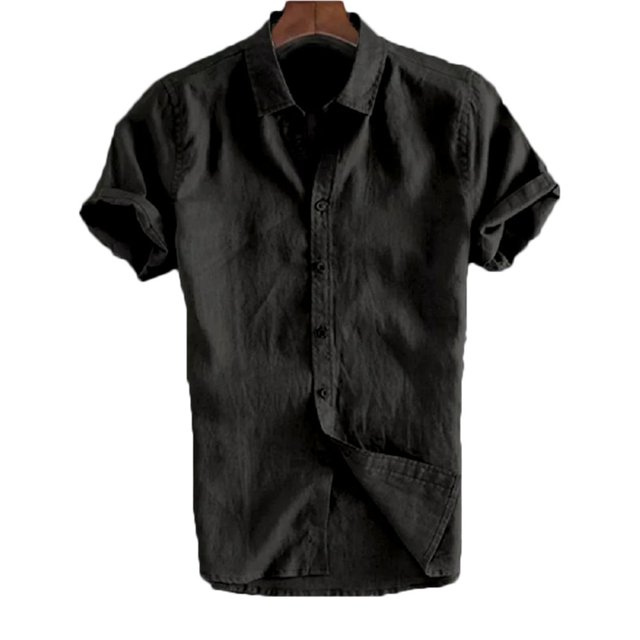Men‘s Short-Sleeve Shirts Button Down Linen Shirt Summer Casual Tops