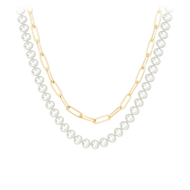 Collier Superposé avec Perles et Chaîne Trombone