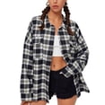 thumbnail image 1 of Women Plaid Flannel Shirt Jacket Button Down Lapel Long Sleeve Shirts Blouse Shacket Cardigan Coats Fall Spring Clothes, 1 of 7