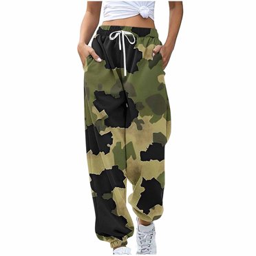 Hurxie Deals 2025 Pantalon de Survêtement Camouflage pour Femmes, Pantalon Grand Y2K, Joggers Palazzo à Taille Élastique avec Cordon de Serrage, Bas d'Entraînement Ample en Liquidation (Femme Plus S-TTG)