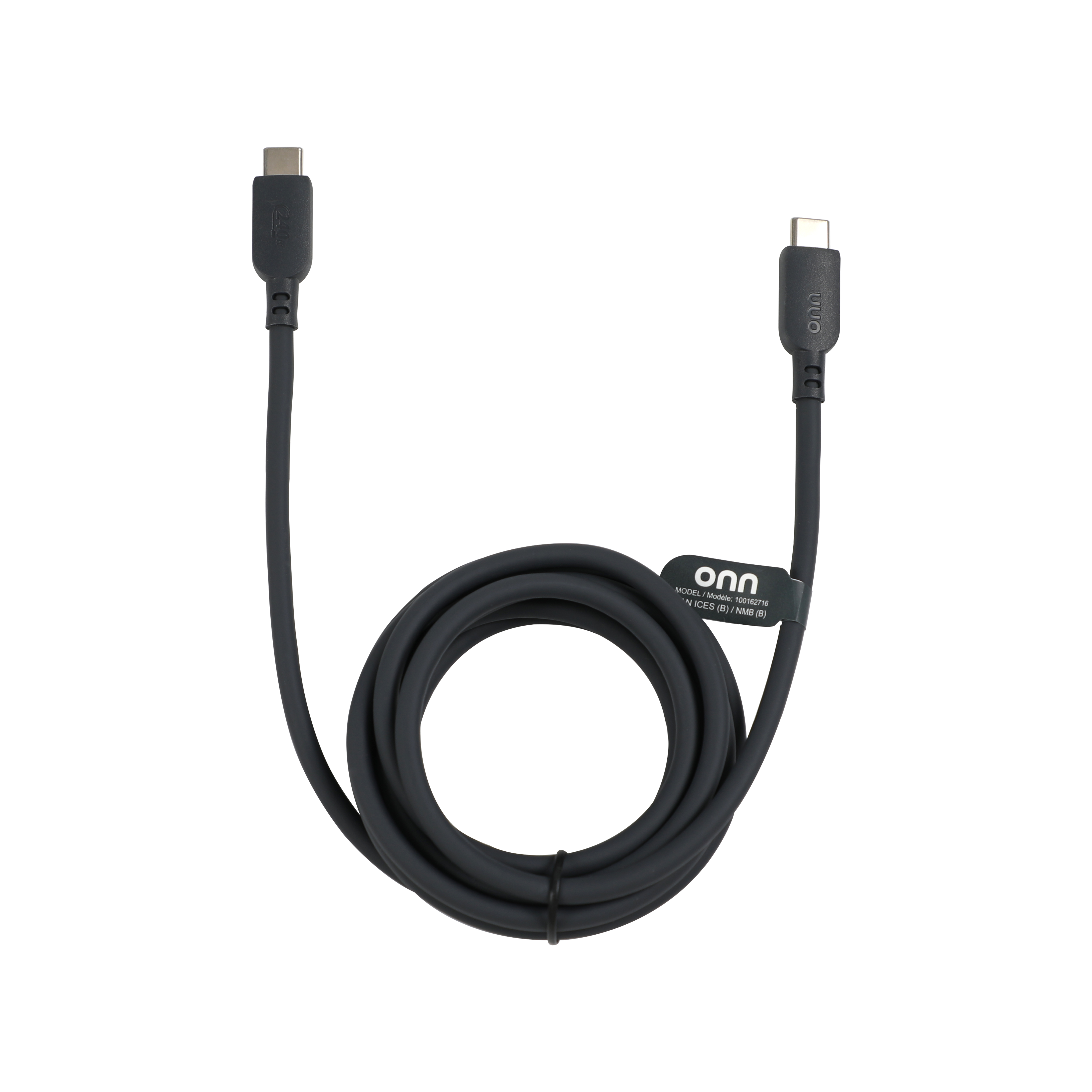 Câble Onn 1,8 m (6 pi) flexible USB-C vers USB-C avec charge rapide et alimentation Power Delivery - Gris