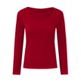 thumbnail image 4 of WEIYLL Hauts d'Été pour Femmes Col en U Dentelle Manches Longues Ample Uni Blouse Rouge Tailles m, 4 of 5