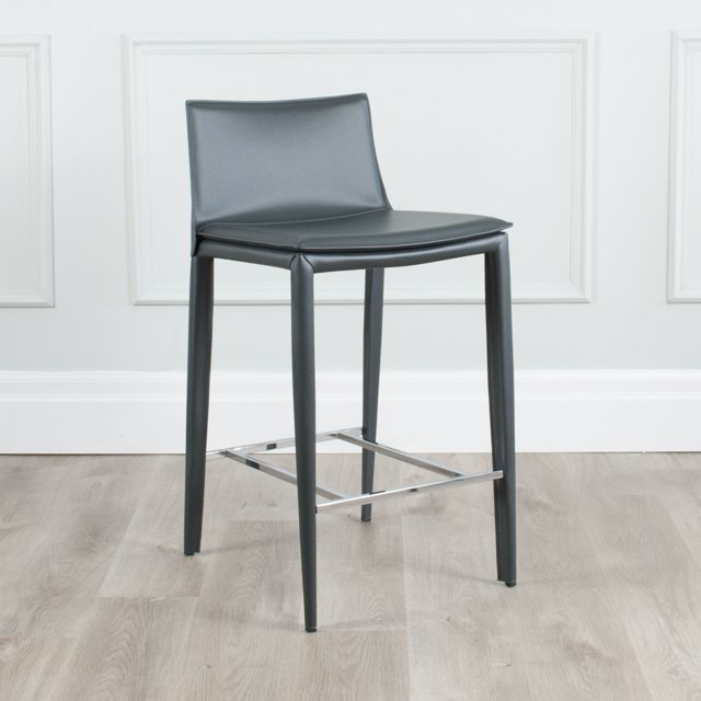 Hilton Modern Leather Wrapped Counter Stool with Steel Frame