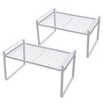 thumbnail image 1 of Shantton 2 Pack Kitchen Cabinet Shelf Counter Organizer Rack Pantry Storage Bathroom Bedroom Office Table Desk Space Saving Steel Frame Stackable Rust Resistant Non Slip White, 1 of 6
