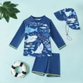 thumbnail image 2 of Akiihool Dinosaur Swim Trunks Boys Boys 2 Pieces Rash Guard Sun Protection Long Sleeve Kid Swimsuits Quick Dry Swim Shirt Trunks for Boys (Blue,12-18 Months), 2 of 4
