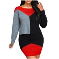 thumbnail image 1 of CEHVOM Automne et Hiver Femmes Décontracté Patchwork Manches Longues Col Rond Robe Chandail, 1 of 5