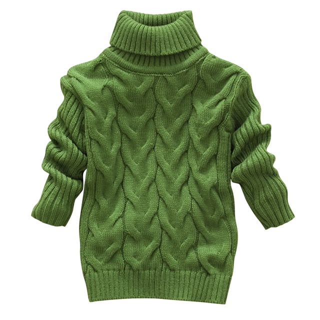 Zwiiyzr 2025 Chandail Tricoté à Col Roulé pour Bébé Fille Garçon Blouse Chandail Chandail en Molleton Chaud Col Rond Manches Longues pour Tout-Petit 3-8 Ans Vert