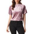 thumbnail image 1 of INSPIRE CHIC Haut en Velours Décontracté pour Femme à Col Rond et Manches Courtes TP Rose, 1 of 7