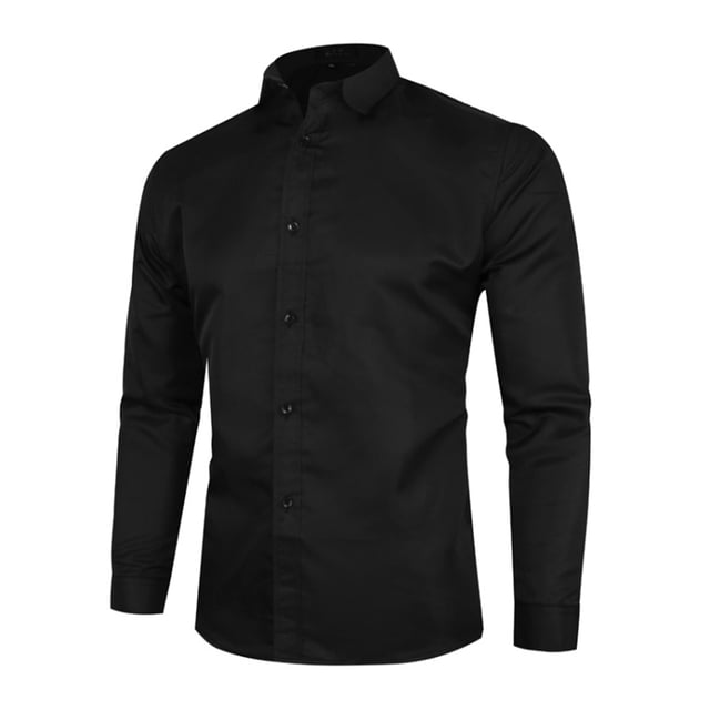 LUXUR Chemise Tunique Homme Boutonnée Col à Revers Ajustée Manches Longues Noire m