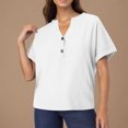 thumbnail image 2 of Yuyuzo Womens Tops Short Sleeve Shirts Button up V Neck T Shirts Solid Color Loose Fitted Blouses, 2 of 6