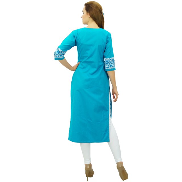 Phagun Kurta Droite Bleue de Designer pour Femme, Manches 3/4, Kurti Décontractée Imprimée-18