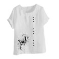 thumbnail image 4 of Liquidation Horkkom Hauts Grande Taille pour Femmes Été Chemises Amples en Lin à Manches Courtes Col Rond Imprimé Floral Blouses Confortables, 4 of 4