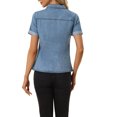 thumbnail image 3 of INSPIRE CHIC Women's Denim Jacket Short Sleeve Collared Button Up Jean Shirt Tops Light Blue XS, 3 of 5