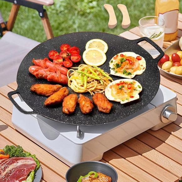 Elodie Poêle-Gril Coréenne pour BBQ, Surface de Cuisson Électrique, Grillade Extérieure pour VR, Friture, Pique-Nique 34 cm