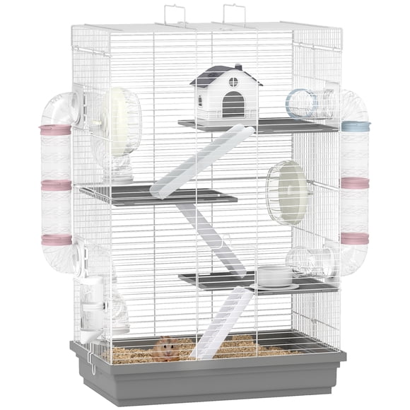 PawHut Large Hamster Cage, Gerbil Cage for Dwarf Hamster, Mouse, Grey