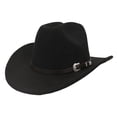 thumbnail image 1 of New Straight Cowboy Hat - British Style Fedora Flat Top Black Wool Top Hat, 1 of 2
