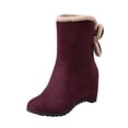 thumbnail image 1 of HBFAGFB Ankle Boots Womens Fashion Ladies Bow Short Boots Plus Velvet Wedge Heel Booties Wine Size 40, 1 of 9