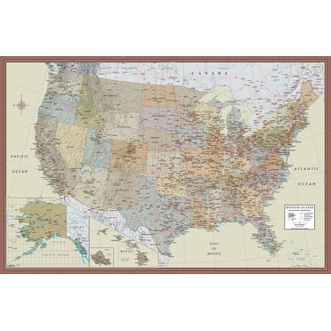 Affiche de Carte Murale Contemporaine Première 24x36 des États-Unis, USA (24x36 Laminée)