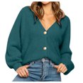 thumbnail image 2 of XZNGL Ladies Fashion V-Neck Solid Color Button Loose Sweater Outer Sweater, 2 of 7