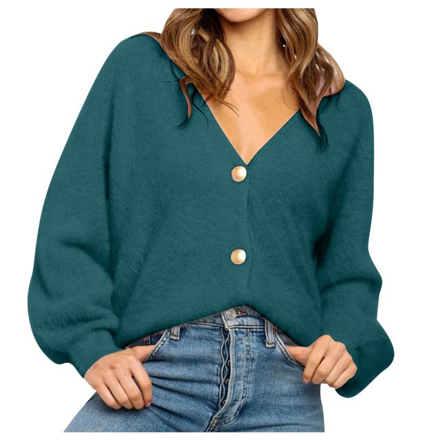 Chandail Ample à Col en V Uni avec Boutons pour Femmes