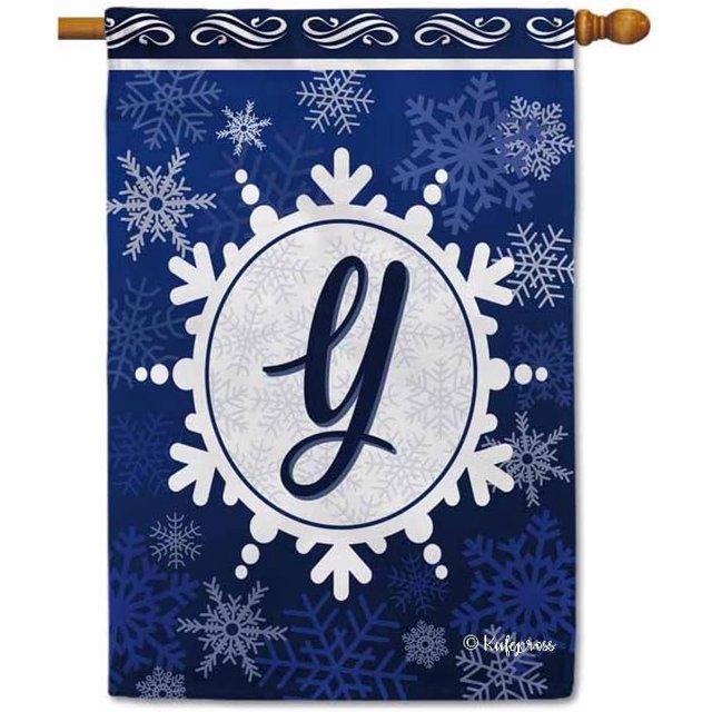 Welcome Winter Snowflake Monogram Y Decorative House Flag Initial Letter Snow Deocr Banner for Inside and Outside 28x40 Inch Double Sided