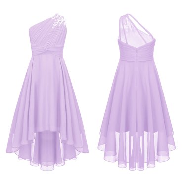 Alvivi Kids Girls Shiny Banded Wedding Bridesmaid Dress One Shoulder Pageant Evening Party Gowns Lavender 14