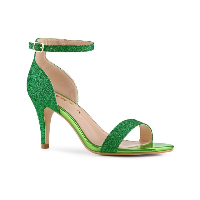 BLISSFUL STEP Sandales à Talon Aiguille à Brides Pailletées pour Femme Vert (Taille 7)
