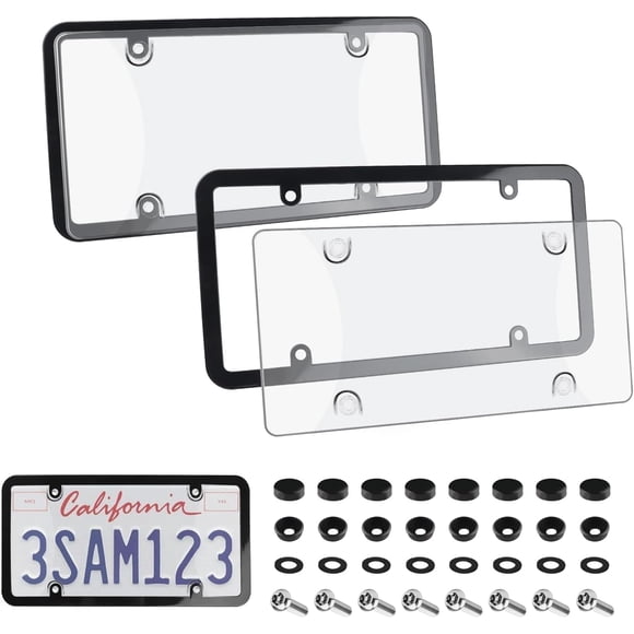 2-Pack Car License Plate Frames & License Plate Protector,Unbreakable Car Plates Frame Protector Kit with Screws Caps,Essential Cars Licence Plates Frame Holder Protectors