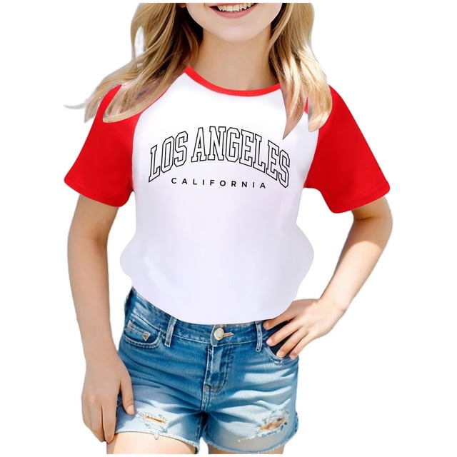 TZEWGL Cute Shirt For Kid City Print Raglan Short Sleeve Crewneck Blouse For Kids size 9-10T