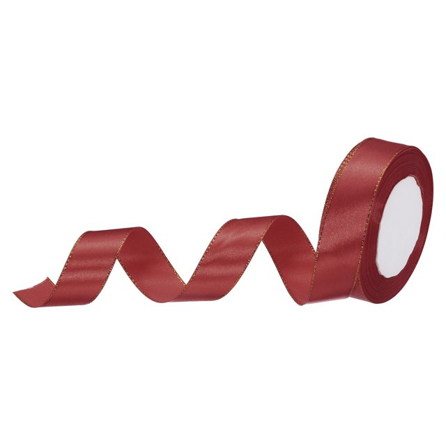Unique Bargains 1 Inch 25 Yard Wide Satin Ribbon with Gold Edges Grosgrain Fabric Ribbon for Gift Wrapping, Burgundy Red