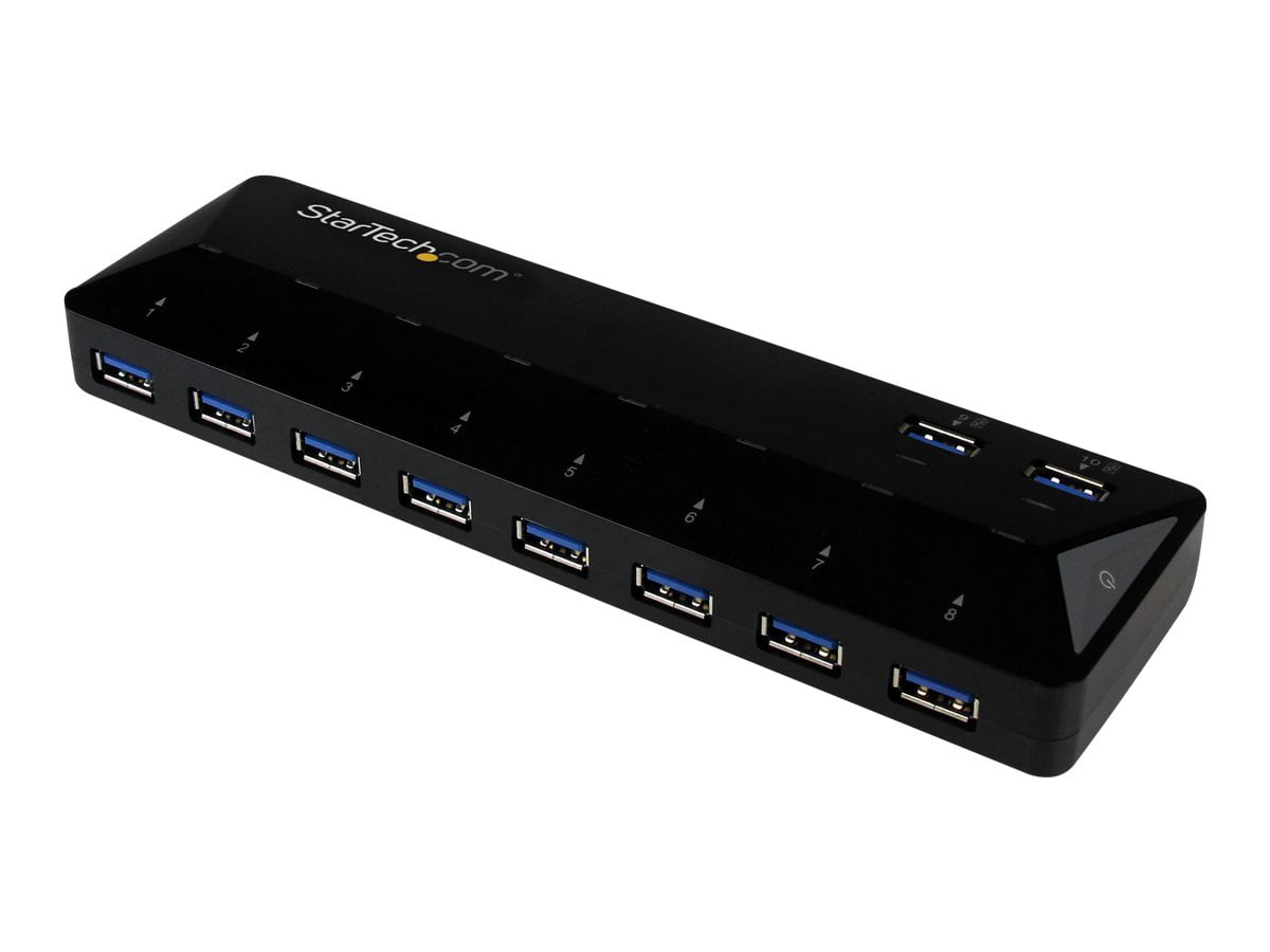 StarTech.com 10 Port USB 3.0 Hub with Charge & Sync Ports - 8 x USB-A, 2 x USB-A Fast Charge Ports - Multi Port Powered USB Hub (ST103008U2C) - USB peripheral sharing switch - 10 x SuperSpeed USB 3.0 - desktop - for P/N: DKWG30DPHPD, DKWG30DPHPDU, TB
