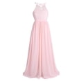 thumbnail image 4 of Aislor Robe pour Demoiselles d'Honneur, Col Licou, Corsage en Dentelle, Robe Longue de Mariage, Robe de Princesse pour Concours, Robe de Bal, Robe Maxi, Rose Perle 16, 4 of 7