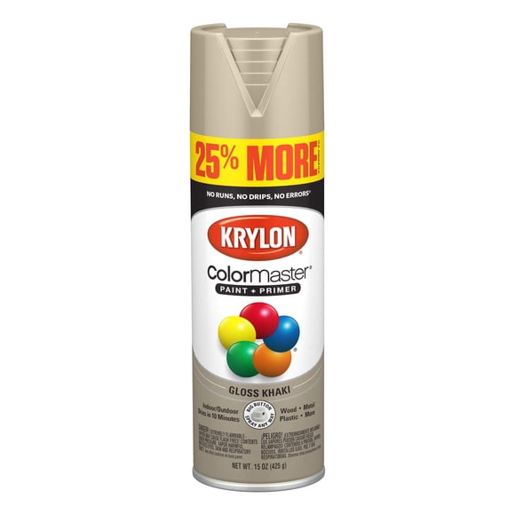 Krylon® K03418007 ColorMaster Primer Bonus, Gloss, Khaki, 15 oz. Spray Paint, 25%