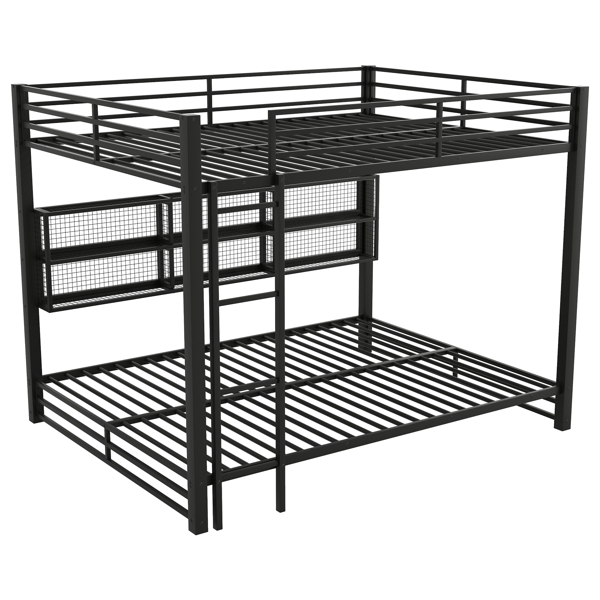 Noble House Metal Queen over Queen Bunk Bed with Storage Cabinets and LED, Black