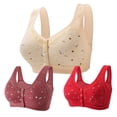 thumbnail image 1 of Lenpel Women's Plus Size Front Closure Bras 3 Pc No Underwire Printed Full Coverage Bralettes Comfortable Everyday Bras(Red,Medium), 1 of 6