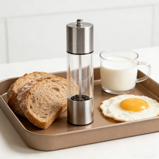 Stainless Steel Salt and Pepper Grinder Set Adjustable Coarseness Refillable Manual Mill with Clear Acrylic Body for Kitchen and Dining Table