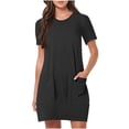 thumbnail image 1 of Timegard Robes de Maison pour Femmes Col Ras du Cou Manches Courtes Coupe Ajustée Couleur Unie Décontractée Confortable Robe Poches, 1 of 7