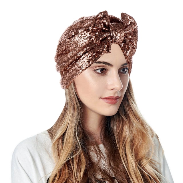 Women Muslim Turban Hatbow Sequins Hair Bonnet Head Scarf Wrap Cover